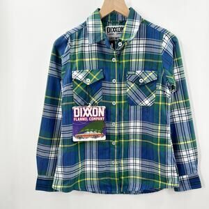 NWT DIXXON Women's Flannel Shirt The Griswold in Blue Yellow Green Plaid Size S